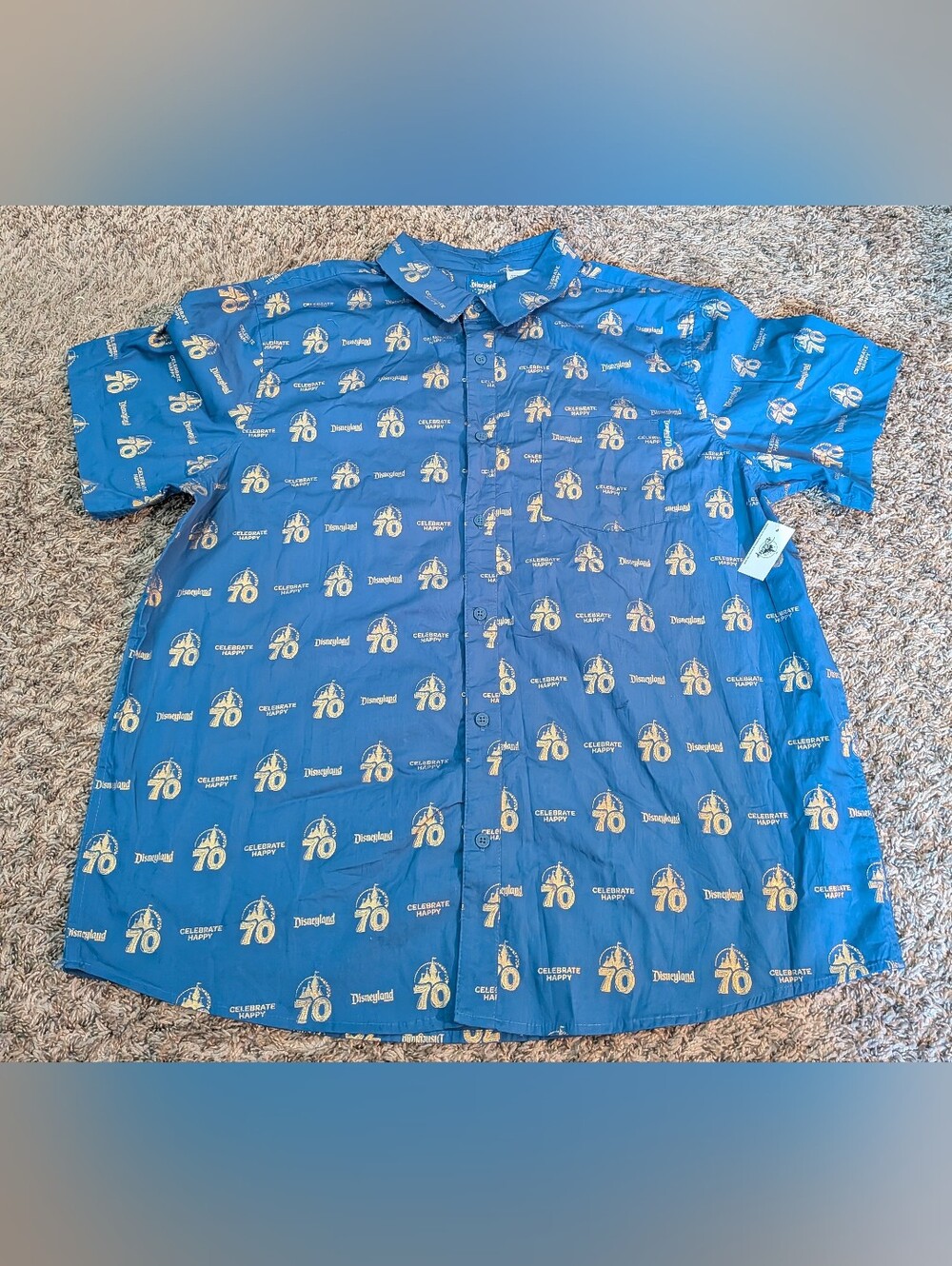 NWT Disneyland Resort 70th Anni Celebrate Blue Cotton SS Button Up Men's XL